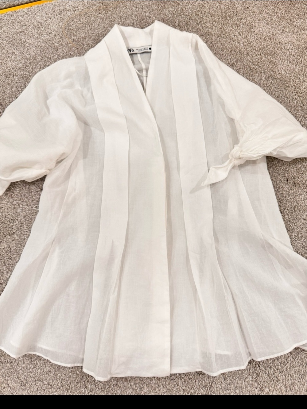 Zara White Pleated Lightweight Blazer